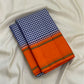 Orange Pillayar Reku Korvai border of navy white kattam Kancheepuram saree with Ganesha motif in antique gold zari
