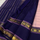 Close view of deep navy pallu with vertical zari woven stripes and a star motif border on pure Kanchipuram silk saree