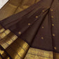 Deep Espresso Brown pure silk Kancheepuram saree — needle stripe pattern