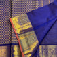 Fine gold zari grid over deep-blue Kanchipuram silk