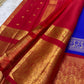 Close view of Neelam blue pure silk with circular floral-medallion-like gold-zari buttas.
