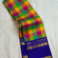 Madras checks detail on neelam blue Kanjeevaram pure silk saree pallu