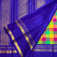 Neelam blue Kanjivaram handwoven silk saree with gold zari border