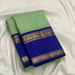 Pistachio Green Handwoven Pure Silk Kancheepuram Kanchi Kattam Saree with Neelam Blue Gold Zari Border