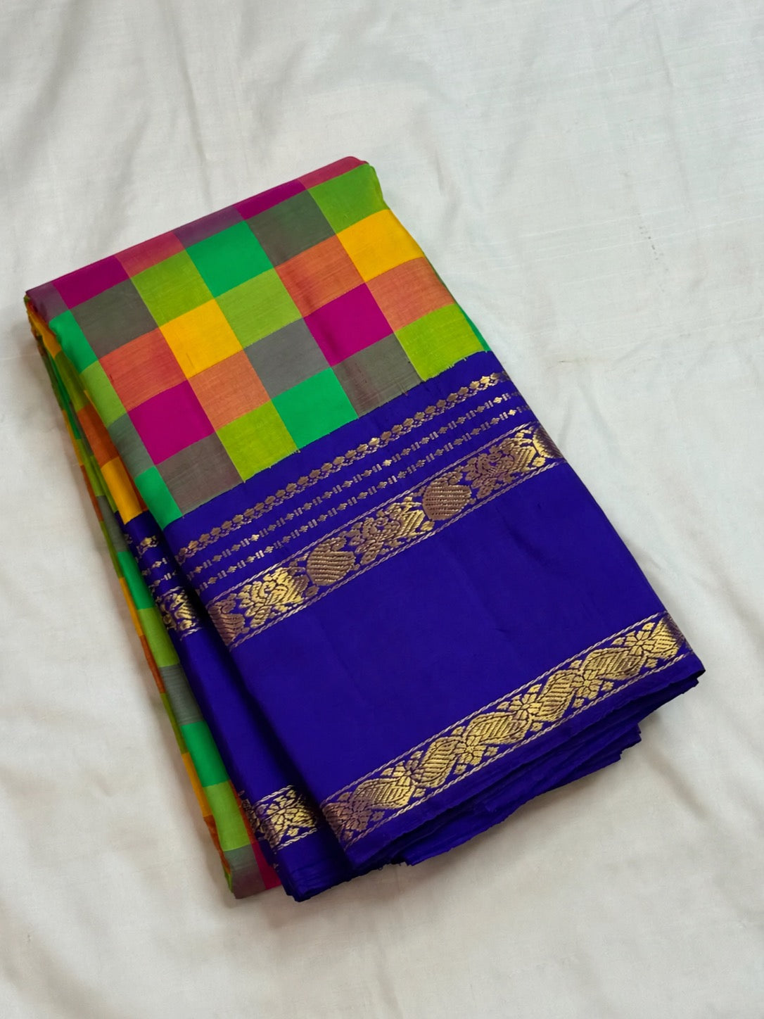 Handwoven Paalum Pazhamum pure silk weave in neelam blue