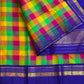 Neelam blue handwoven Pure Silk Kanchipuram Paalum Pazhamum saree with Madras checks pallu