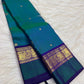 Neelam Blue Handwoven Pure Silk Kanchipuram Butta Saree with Teal Green Bird Motif Kaal Irangiya Gold Zari Border