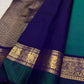 Neelam Blue Handwoven Pure Silk Kanchipuram Butta Saree with Teal Green Bird Motif Kaal Irangiya Gold Zari Border