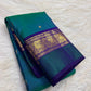 Neelam Blue Handwoven Pure Silk Kanchipuram Butta Saree with Teal Green Bird Motif Kaal Irangiya Gold Zari Border
