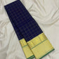 Neelam Blue Handwoven Pure Silk KanchiPattu Kanchi Kattam Saree with Kaal Irangiya Ivory Gold Border