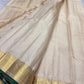 Off-white Zari Kattam pure silk KanchiPattu saree with antique gold zari border — full overview, Idam Living