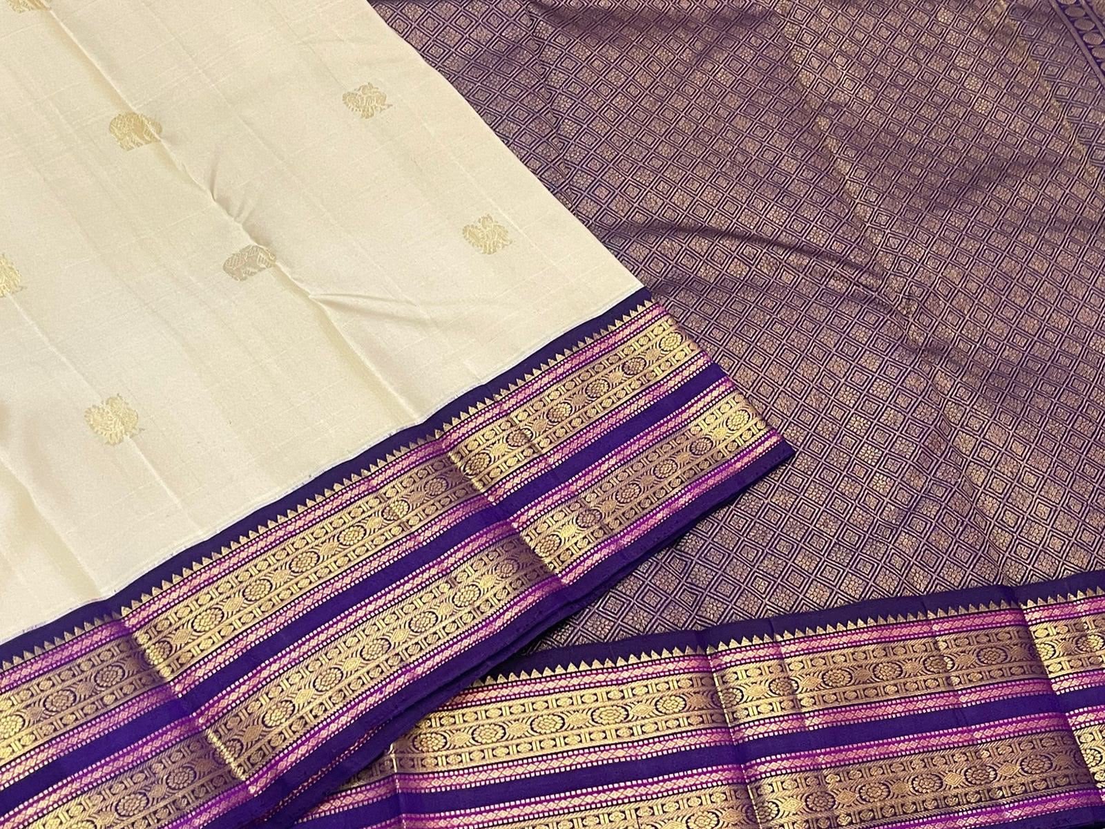 Full off-white Kanchipuram saree folded view