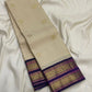 Off-white handwoven pure silk Kanchipuram saree with violet Rettapet border — Idam Living