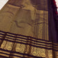 Dusky Aubergine Handwoven Pure Silk Kancheepuram Saree with Mayil Zari Buttas and Antique Pon Zari Border