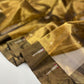 Full view of Antique Gold handloom Chanderi saree with deep olive border, metallic buttas and striped pallu detail