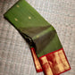 Olive Green Kanchipuram Korvai saree with Arakku Red contrast border.