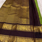 Handwoven olive green Kanchipuram silk saree draped view
