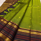 Olive green Kancheepuram silk saree with Varisaipet weave and deep black border — Idam Living