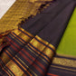 Olive green Pure Silk Kanjivaram Varisaipet saree showcasing refined grid weave and gold zari detailing