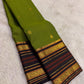 Olive green Kanjeevaram saree with Varisaipet weave and black gold peacock border — Idam Living