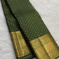 Olive green Rettapet Kanjipuram saree with gold buttas
