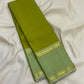 Full view of olive green handwoven Kanchipuram pure silk saree with zari kattam body — Idam Living