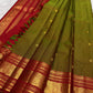 Zari kattam kamalam butta body on olive green Kanchipuram pure silk saree — Idam Living