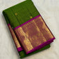 Olive green and rani pink Kancheepuram Zari Kattam pure silk saree