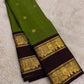 Olive green Rettapet Kanchipuram silk saree with Gaja elephant border – full saree overview