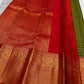 Olive Green pure silk Kanjivaram saree, Zari Kattam weave with Vermilion Gold Zari border — blouse piece detail