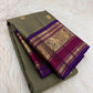 Olive Grey Kanchi Pattu Saree — pallu detail with raspberry silk-thread panel