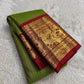 Authentic Kancheepuram Korvai silk saree with temple festival palette of olive green, red and antique gold