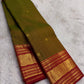 Olive Moss Pure Silk Kancheepuram Zari Kattam Saree - front view