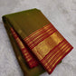 Olive Moss Pure Silk Kancheepuram Zari Kattam Saree - full saree view