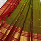 Olive Moss Pure Silk Kancheepuram Zari Kattam Saree - zari grid close-up
