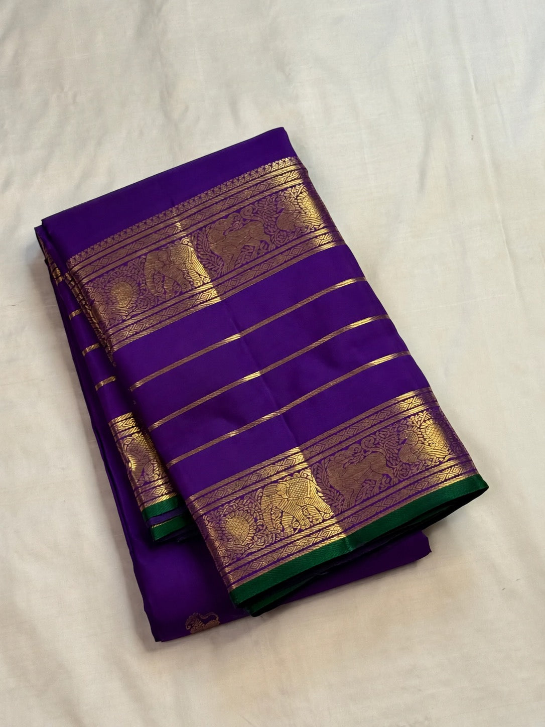 Royal Purple Kancheepuram Varisaipet silk saree - Idam Living