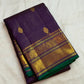 Oodha violet Kanjivaram handwoven silk saree with green selvedge