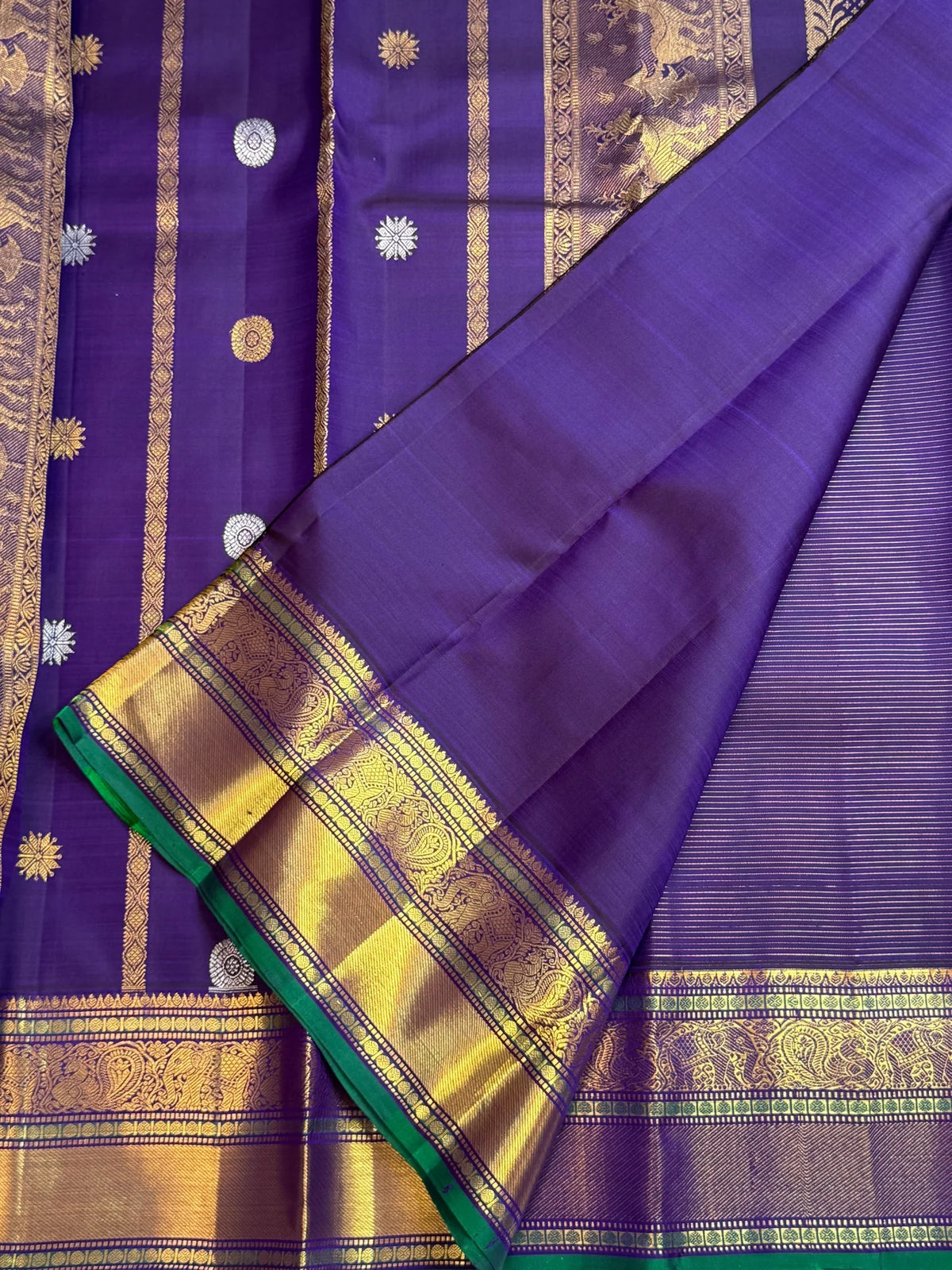Handwoven Zari Kattam pure silk weave in oodha violet