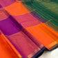 Vadamalli magenta handwoven pure silk Kanchipuram Kanchi Kattam saree with multicolour checks, full view