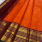 Orange pure silk Kanchipuram saree with magenta and black Varisaipet border — full overview, Idam Living