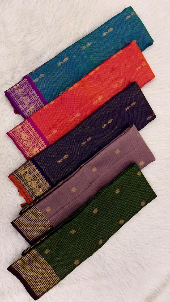 Orange Handwoven Pure Silk Kancheepuram Oosi Zari Kattam Saree with Rani Pink Gold Zari Border