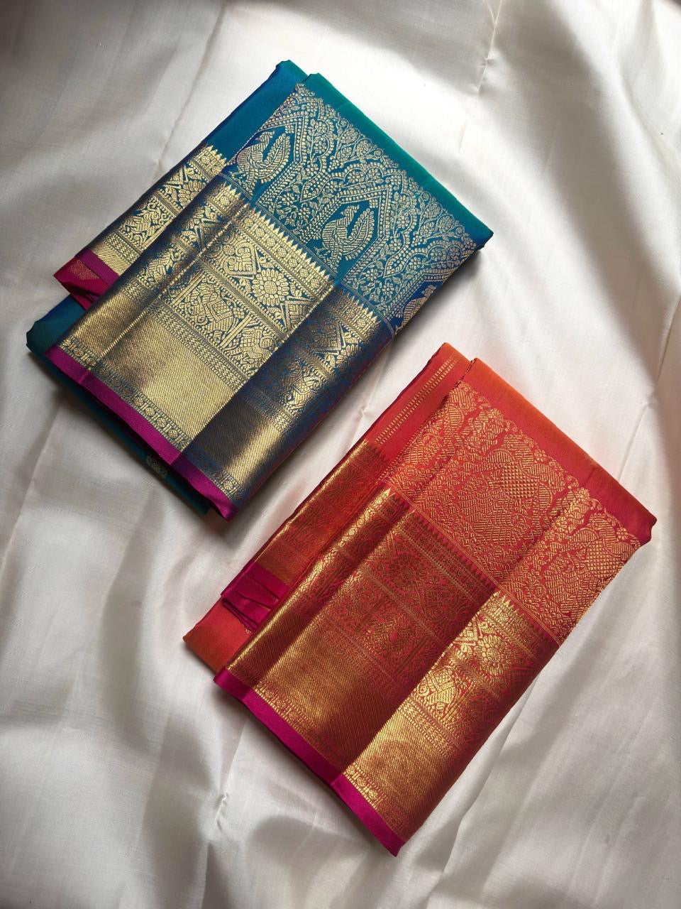 Kanakambaram Orange Pure Silk Kanchipuram Saree with Mayil Zari Pettu