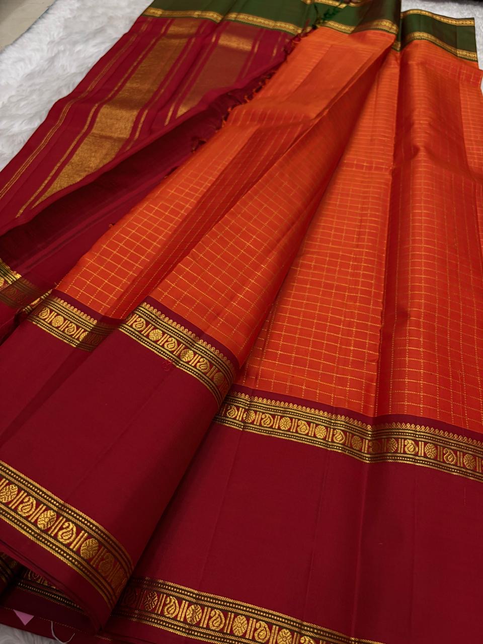Traditional Kanchi Pattu saree with forest-inspired vanasringaram motifs