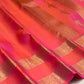 Radiant Orange Pink Shot Colour Handwoven Pure Silk Kanjeevaram Rettapet Saree with Gold Zari Border