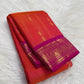 Sunset Orange Pure Silk Kanchipuram saree with Raspberry Pink zari border