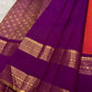 Orange and Purple Handwoven Pure Silk KanchiPattu Saree with Zari Kattam Body and Gold Rettapet Border