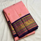 Kanakambaram peach and violet Varisaipet pure silk Kanjivaram saree – view 2