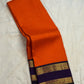 Orange and purple Rettapet Kanchipuram pure silk saree with floral zari pallu
