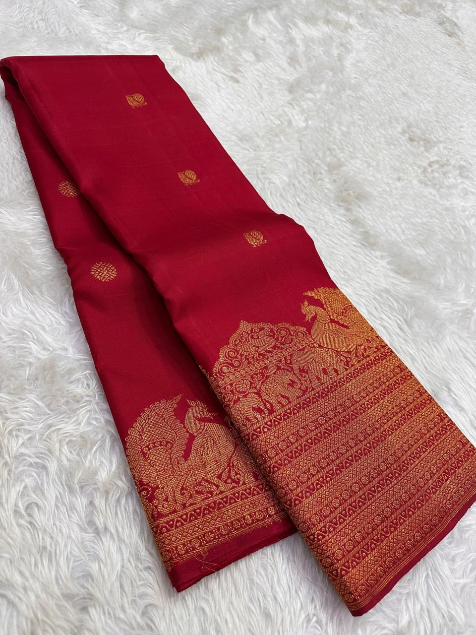 Temple vermillion red festive Pure Silk Kanchipuram saree