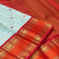 Orange-Red border on Ice Blue Kanchipuram silk saree